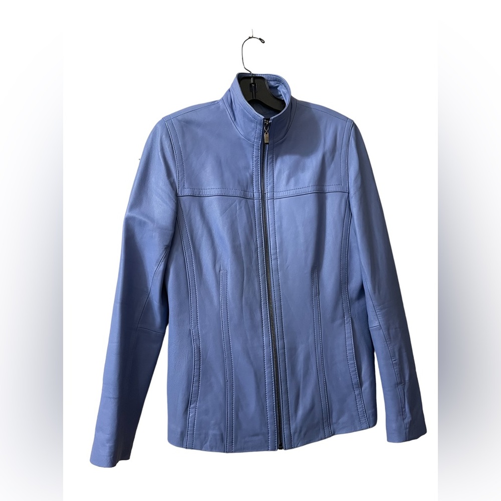 Jones New York Light Blue Leather Jacket Size Small
